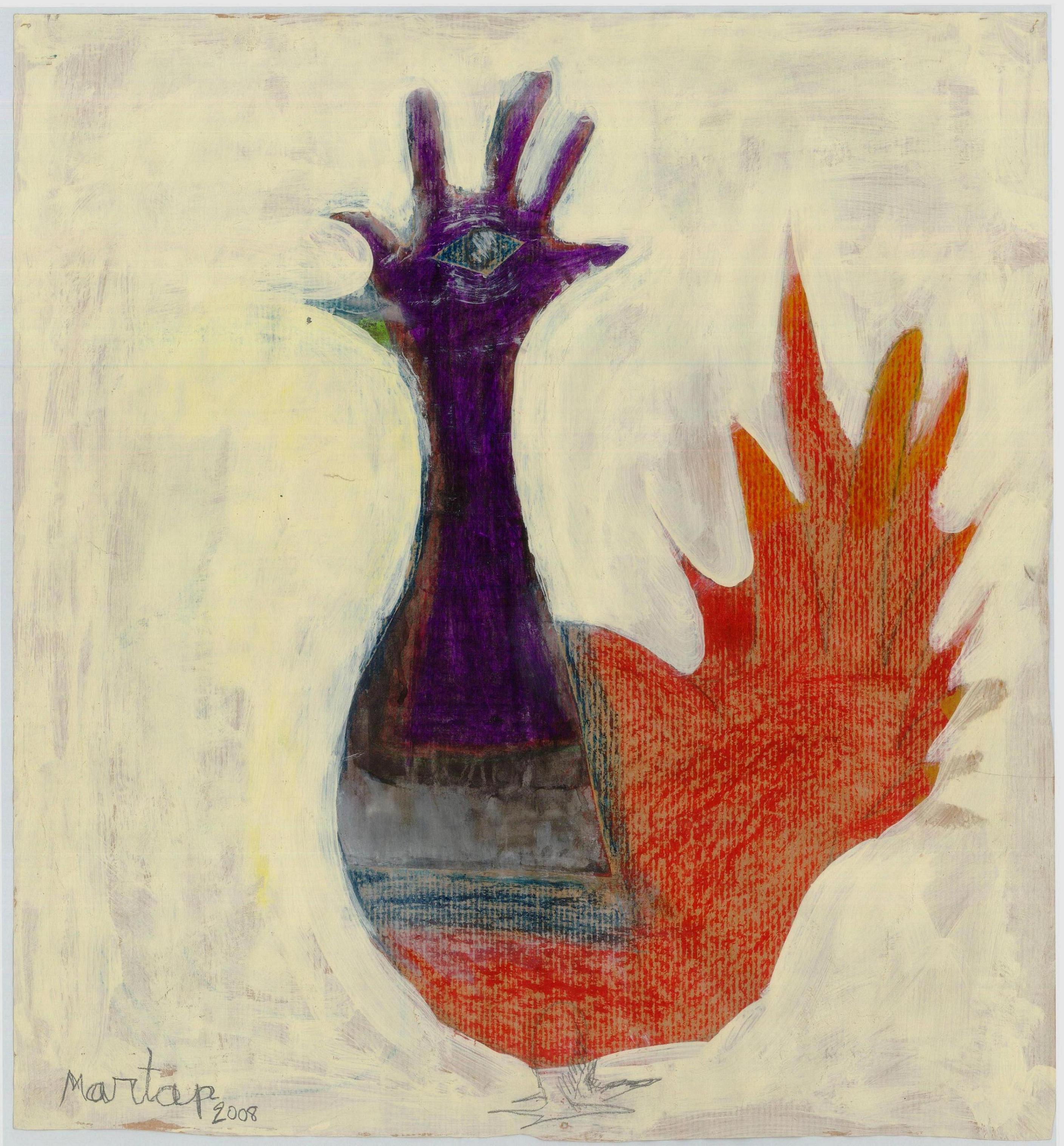 'LA CRESTA DE MI MANO' 55X50 ACRILICO-CERAS+PAPEL 1º PREMIO XVI Concurso Pintura FSDM'08 MARTA PÁRAMO